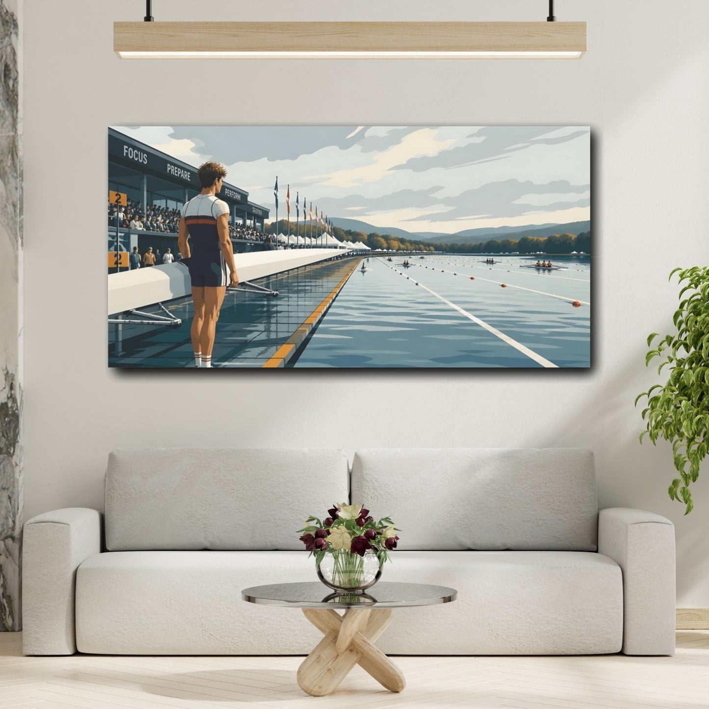 Mockup 2. Pre-Race Rowing Moment shown as canvas print