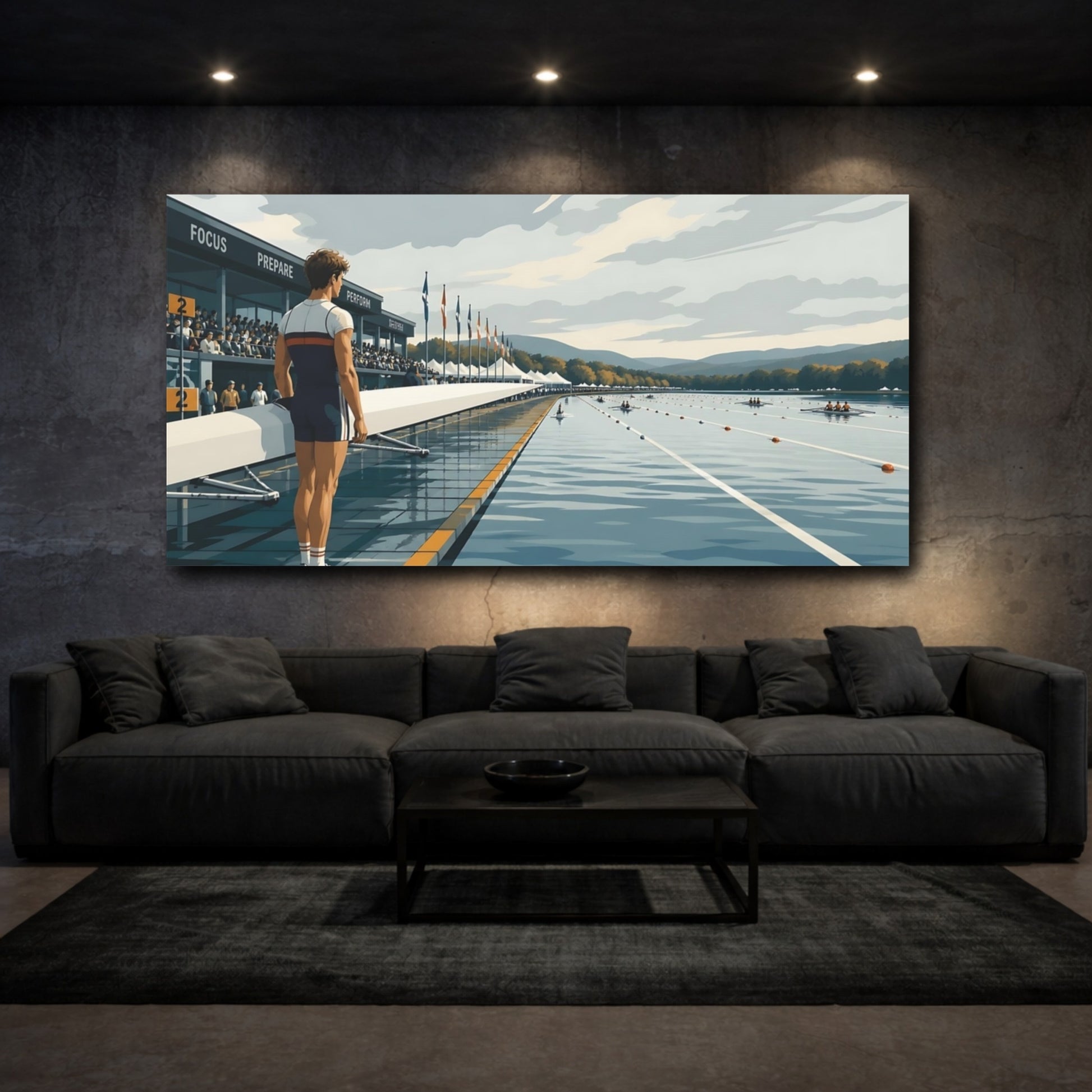 Mockup 3. Pre-Race Rowing Moment shown as canvas print