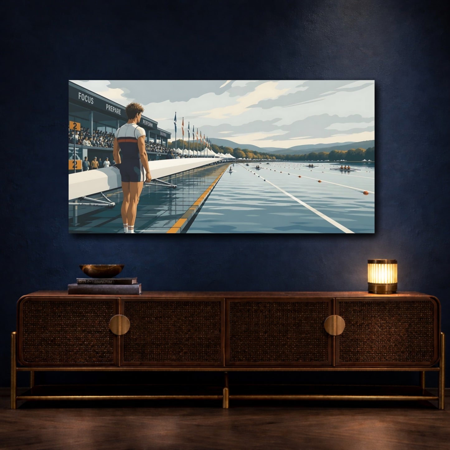 Mockup 4. Pre-Race Rowing Moment shown as canvas print