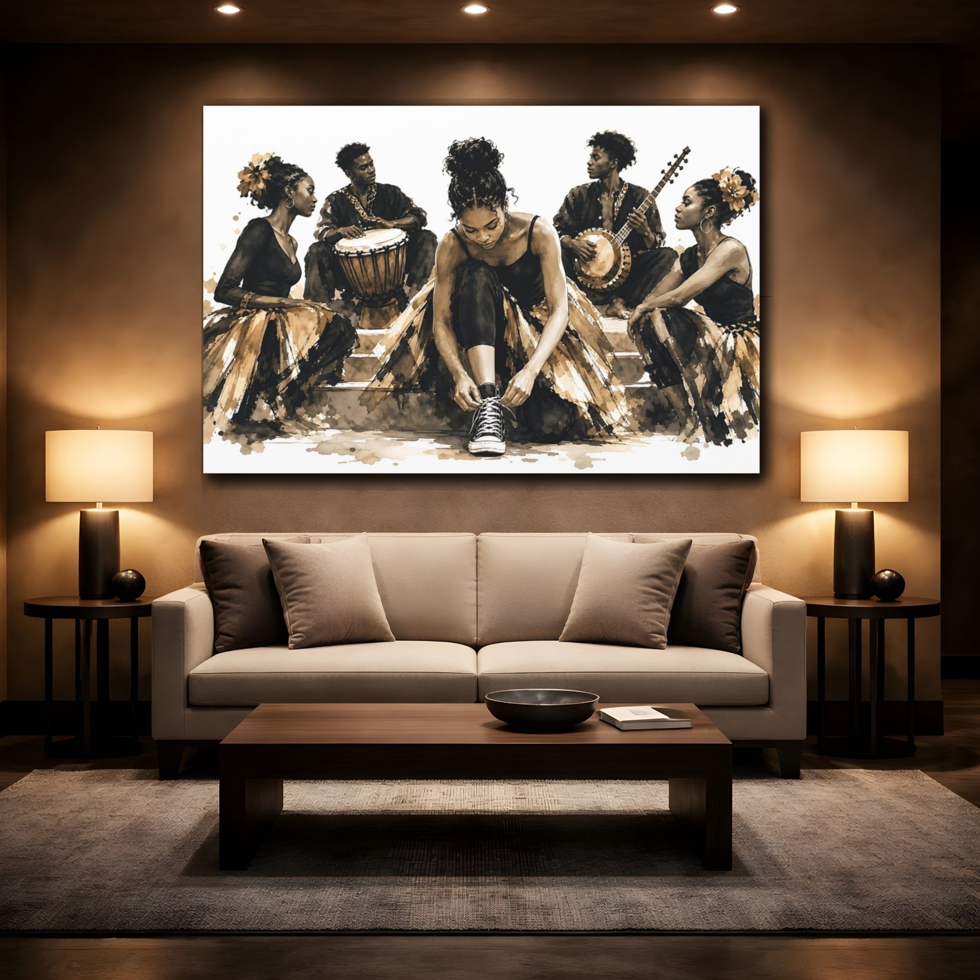 Mockup 2. Pre-Show Warmup shown as canvas print