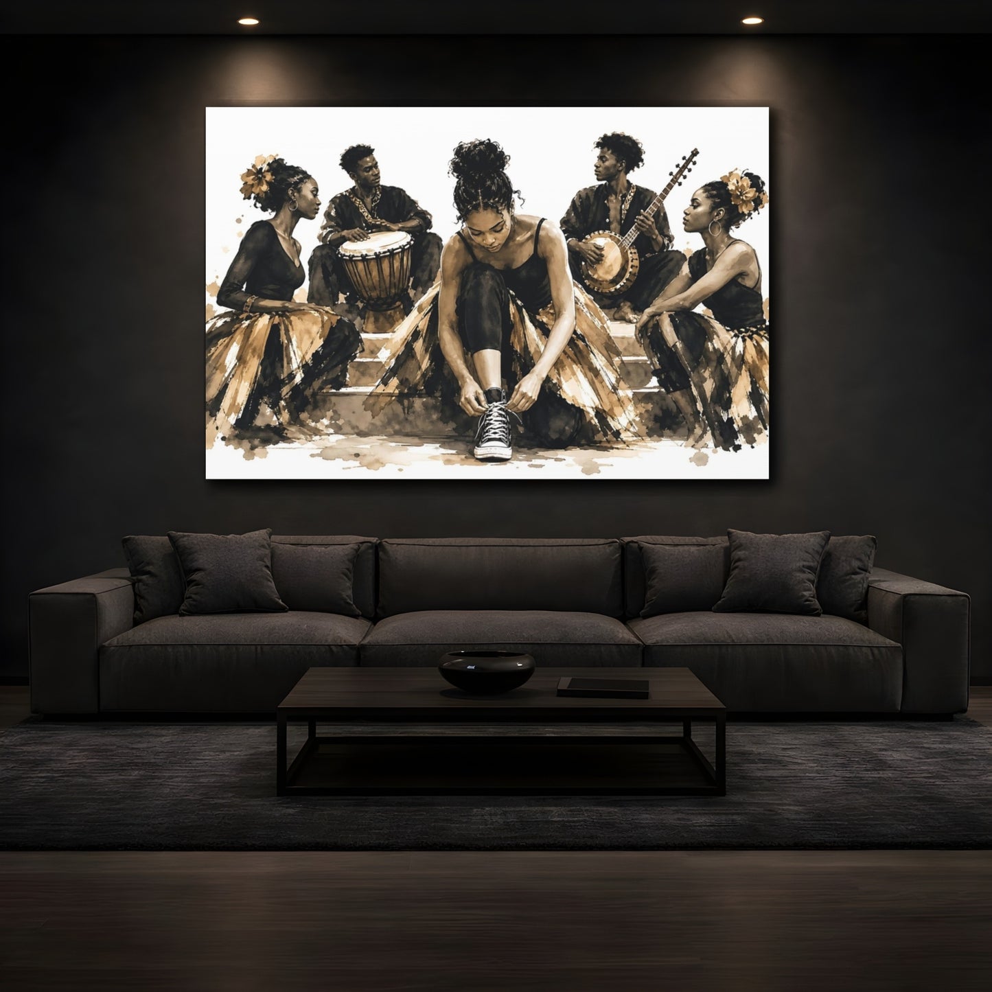Mockup 3. Pre-Show Warmup shown as canvas print