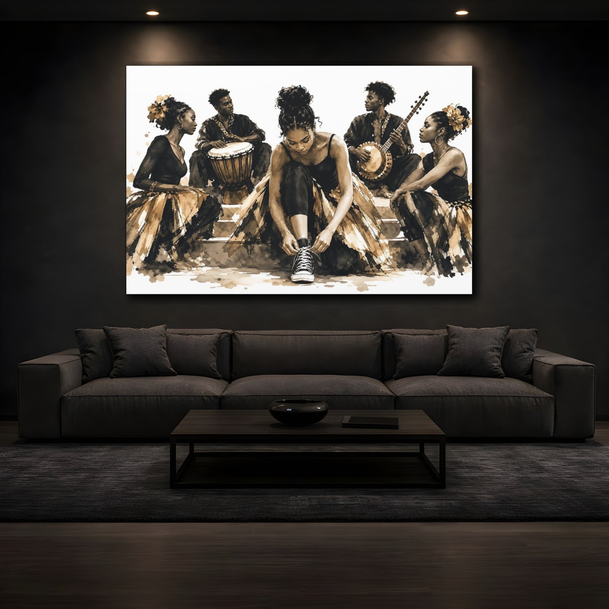 Mockup 3. Pre-Show Warmup shown as canvas print