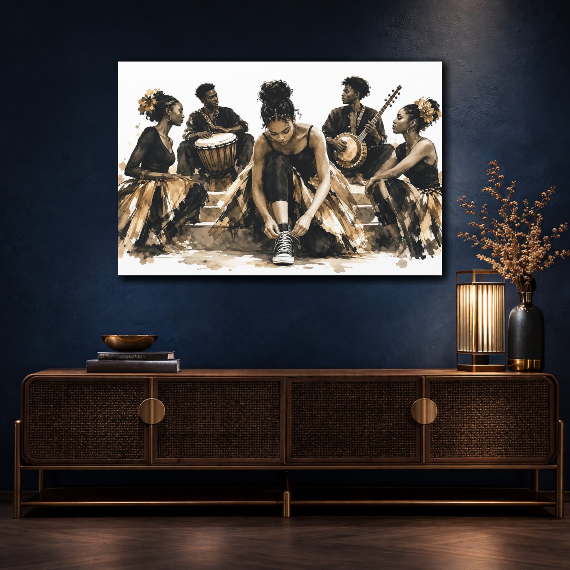 Mockup 4. Pre-Show Warmup shown as canvas print
