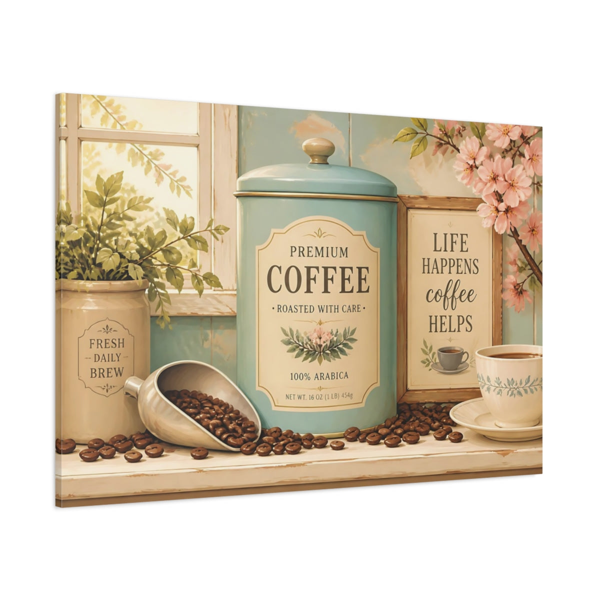 Side Mockup 1. Premium Coffee Canister shown as canvas print