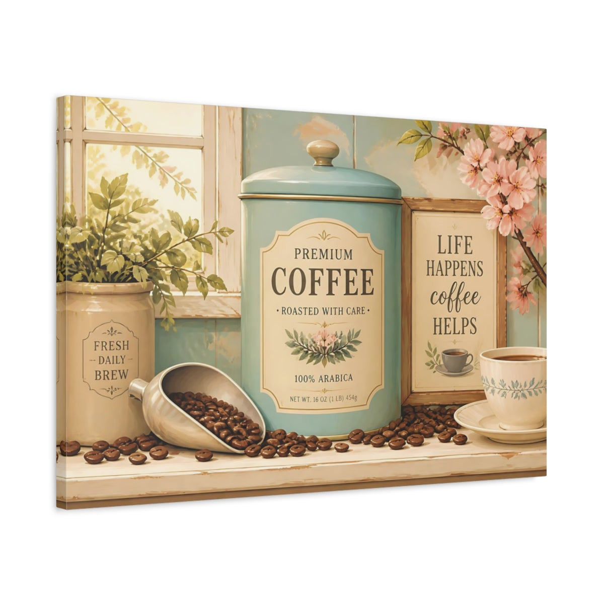 Side Mockup 2. Premium Coffee Canister shown as canvas print