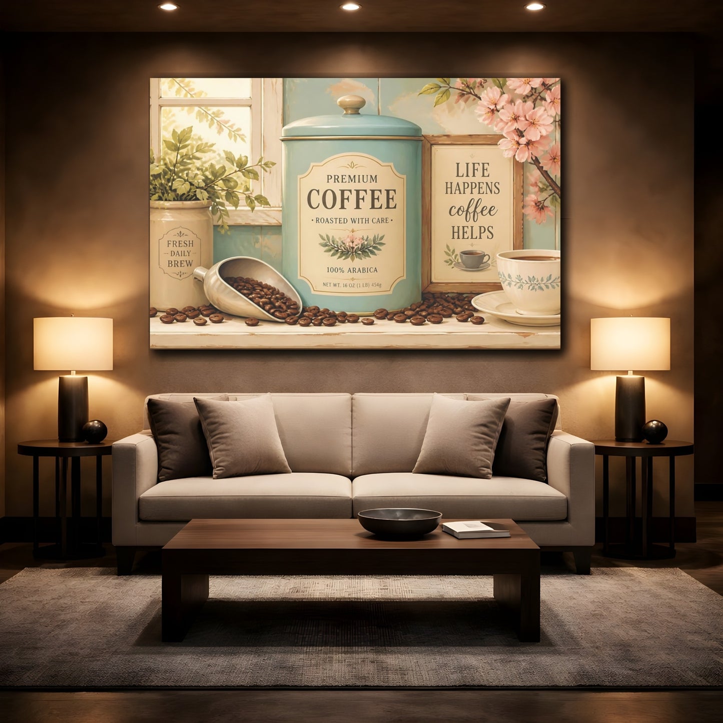 Mockup 2. Premium Coffee Canister shown as canvas print