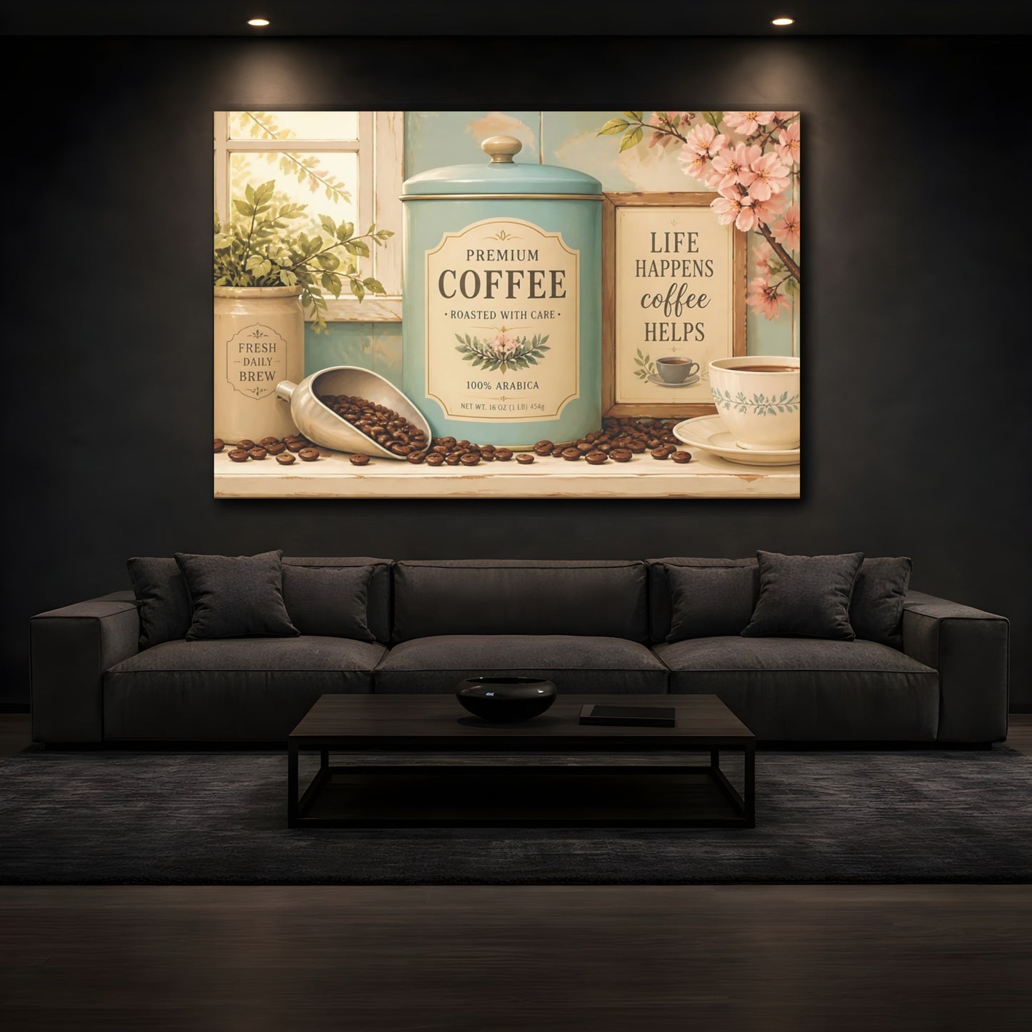 Mockup 3. Premium Coffee Canister shown as canvas print