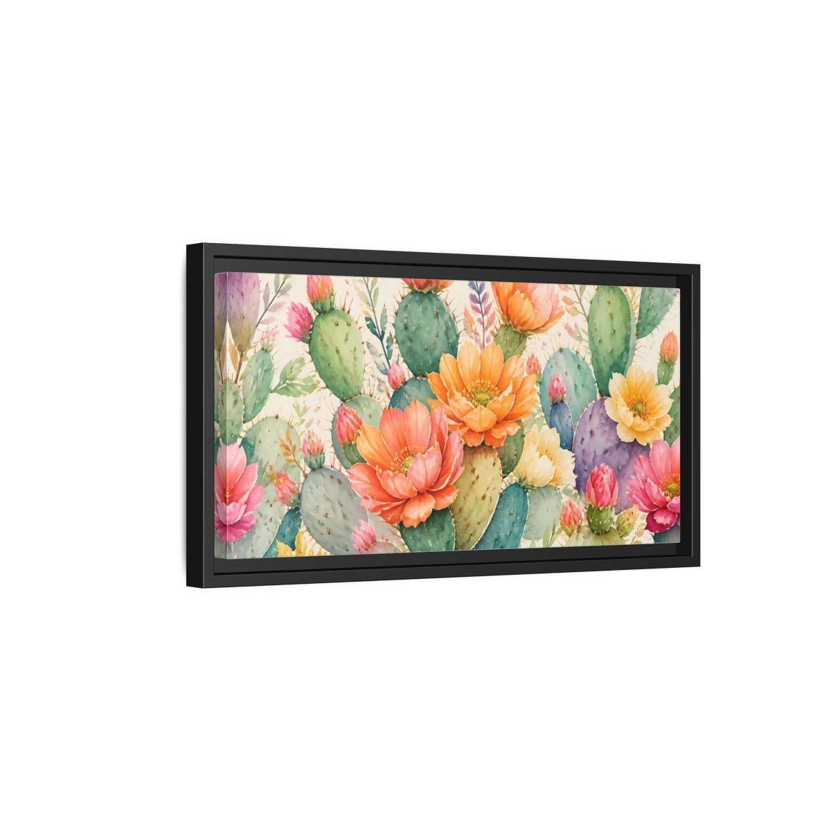 Side Mockup 8. Prickly Pear Cactus Blooms shown as framed canvas print