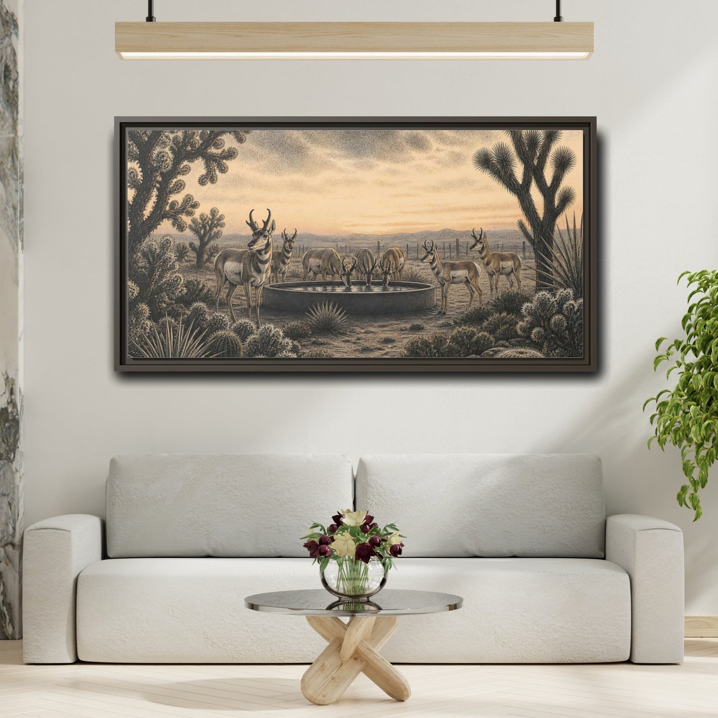 Mockup 2. Pronghorns At Twilight shown as framed canvas print
