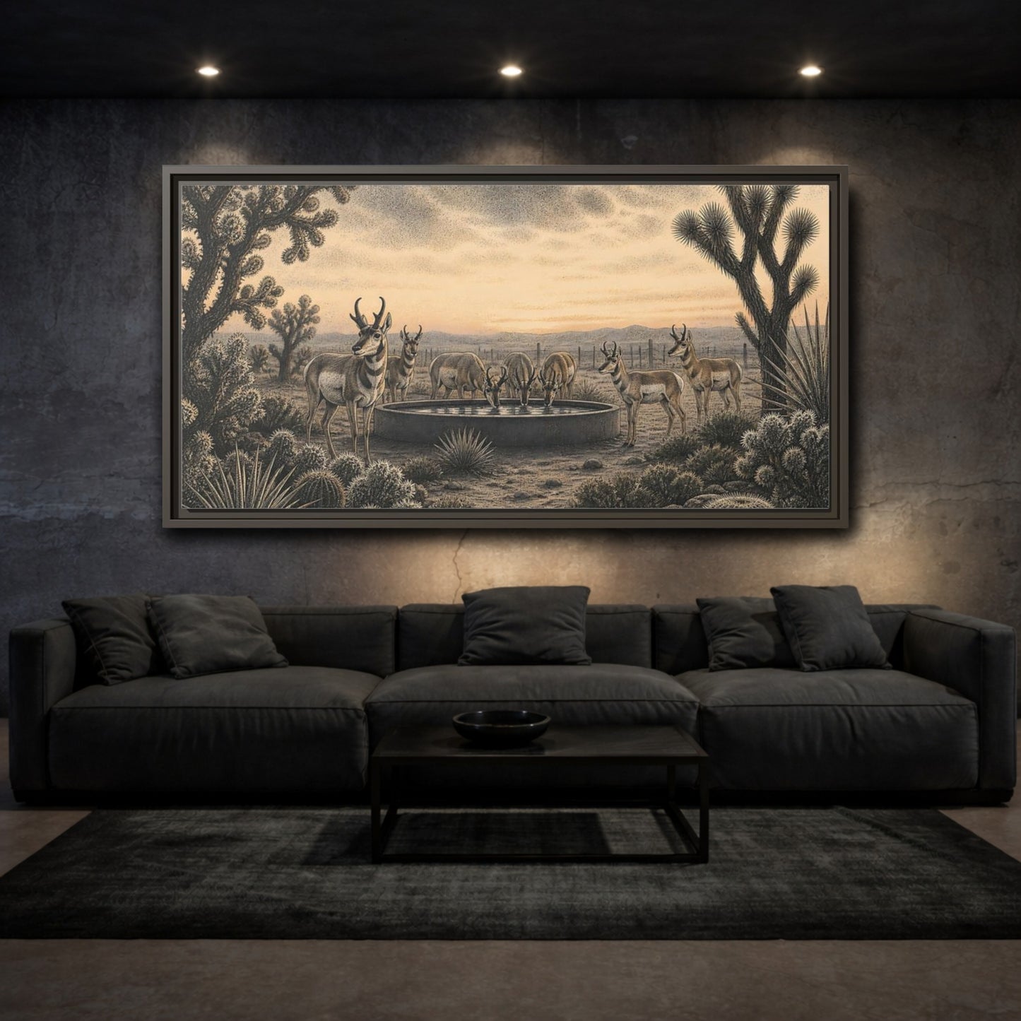 Mockup 3. Pronghorns At Twilight shown as framed canvas print