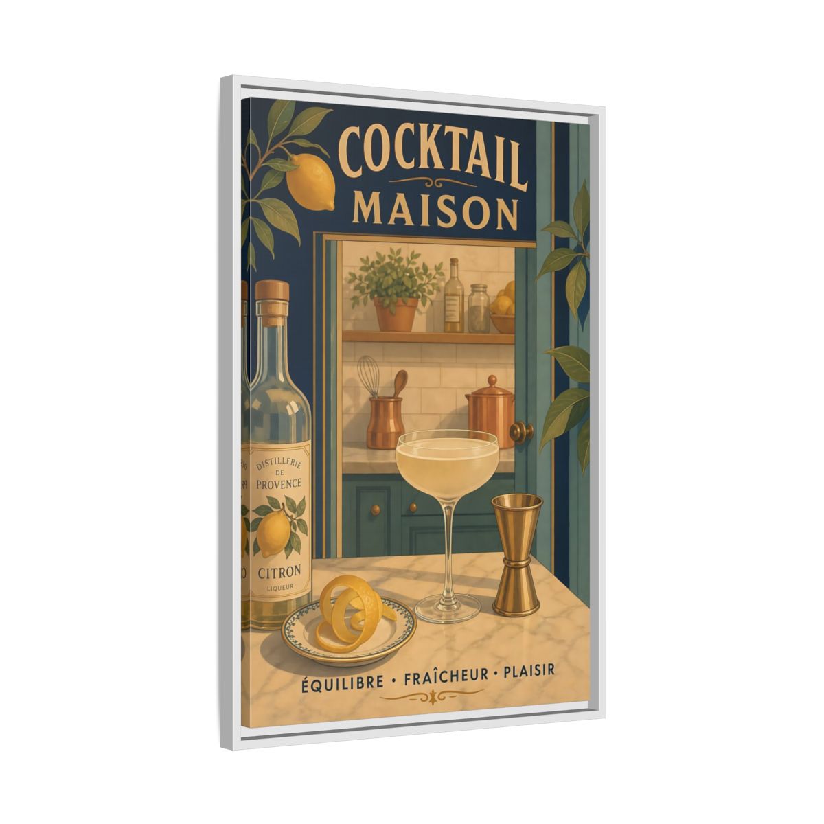 Side Mockup 10. Provence Lemon Cocktail shown as framed canvas print