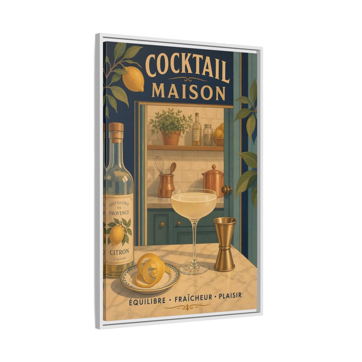 Side Mockup 9. Provence Lemon Cocktail shown as framed canvas print