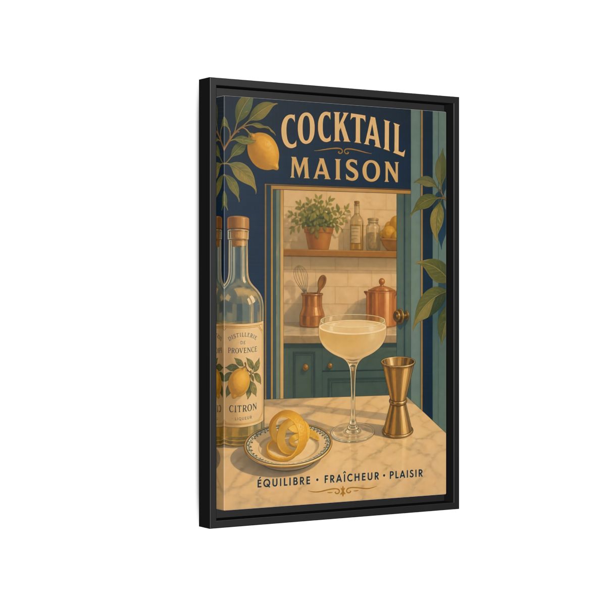 Side Mockup 3. Provence Lemon Cocktail shown as framed canvas print