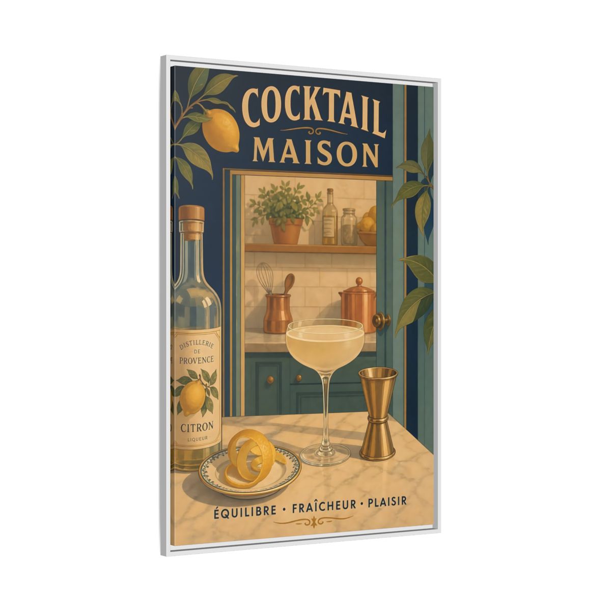 Side Mockup 7. Provence Lemon Cocktail shown as framed canvas print