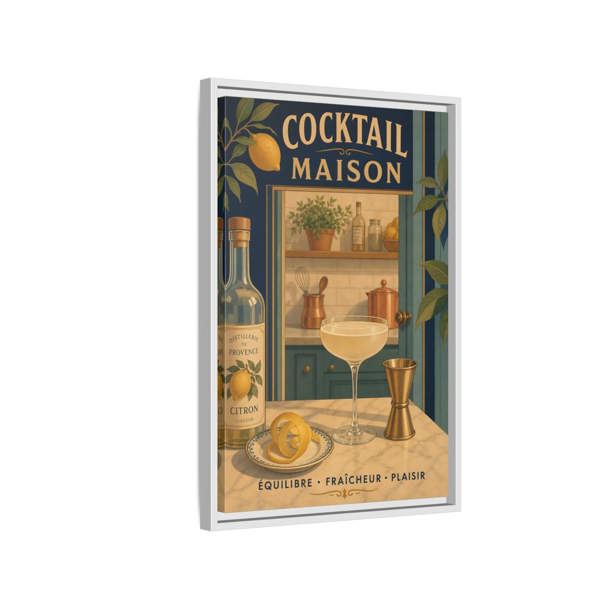 Side Mockup 1. Provence Lemon Cocktail shown as framed canvas print