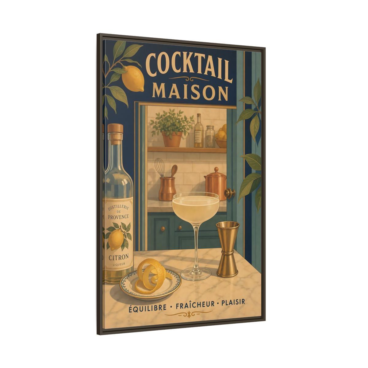 Side Mockup 8. Provence Lemon Cocktail shown as framed canvas print