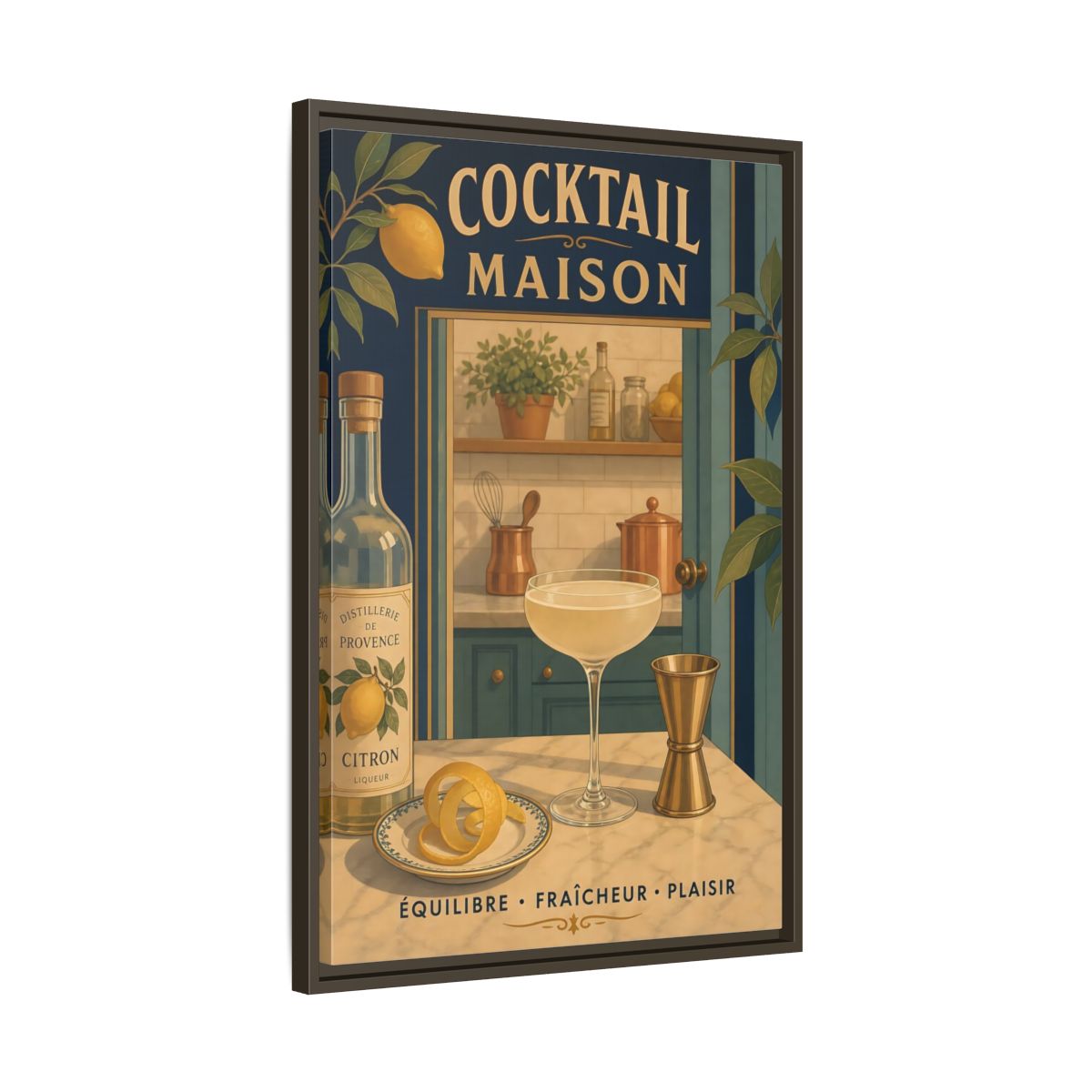 Side Mockup 11. Provence Lemon Cocktail shown as framed canvas print