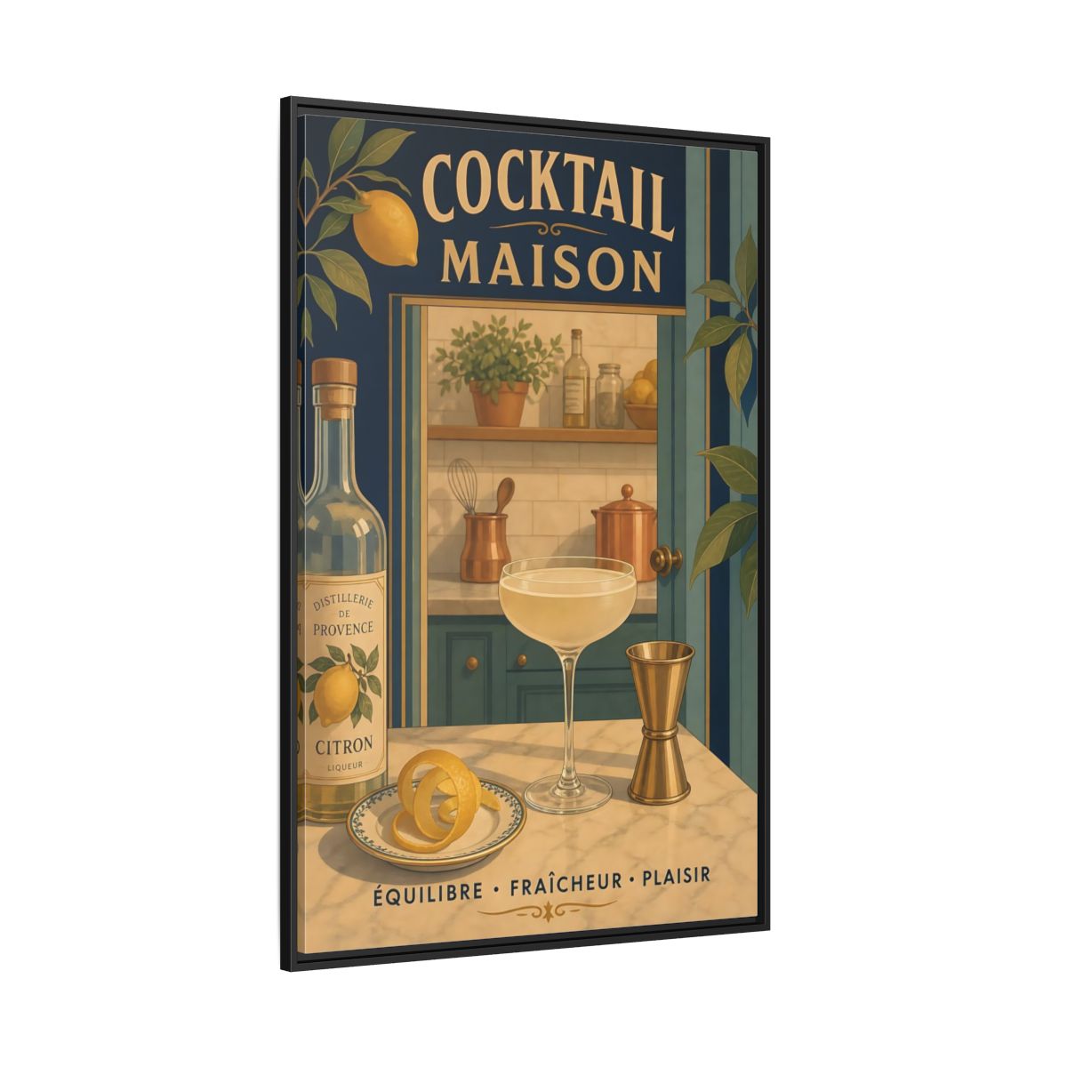 Side Mockup 12. Provence Lemon Cocktail shown as framed canvas print