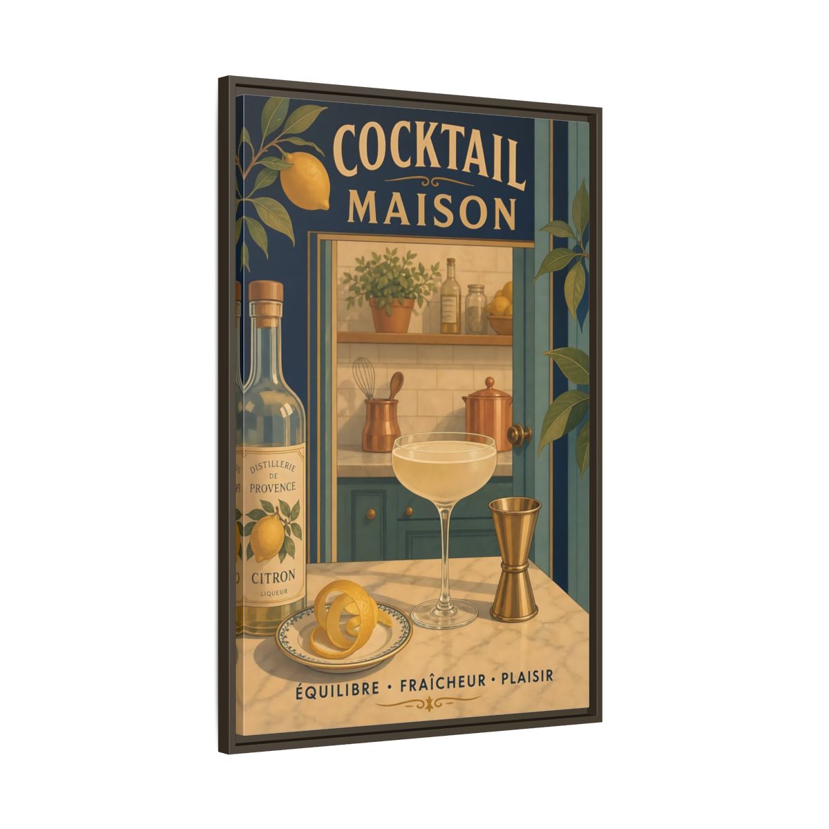 Main Mockup. Provence Lemon Cocktail shown as framed canvas print
