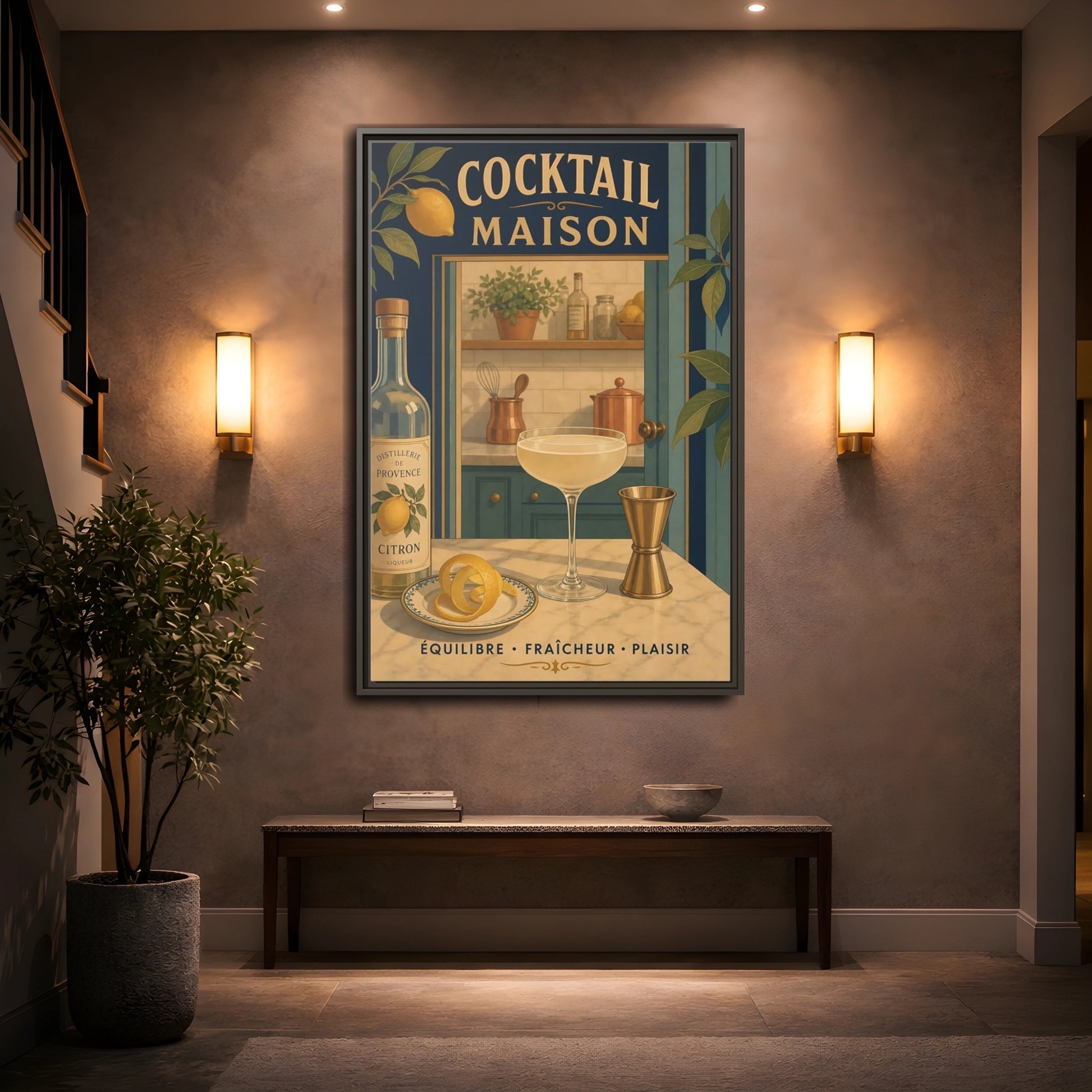 Mockup 2. Provence Lemon Cocktail shown as framed canvas print