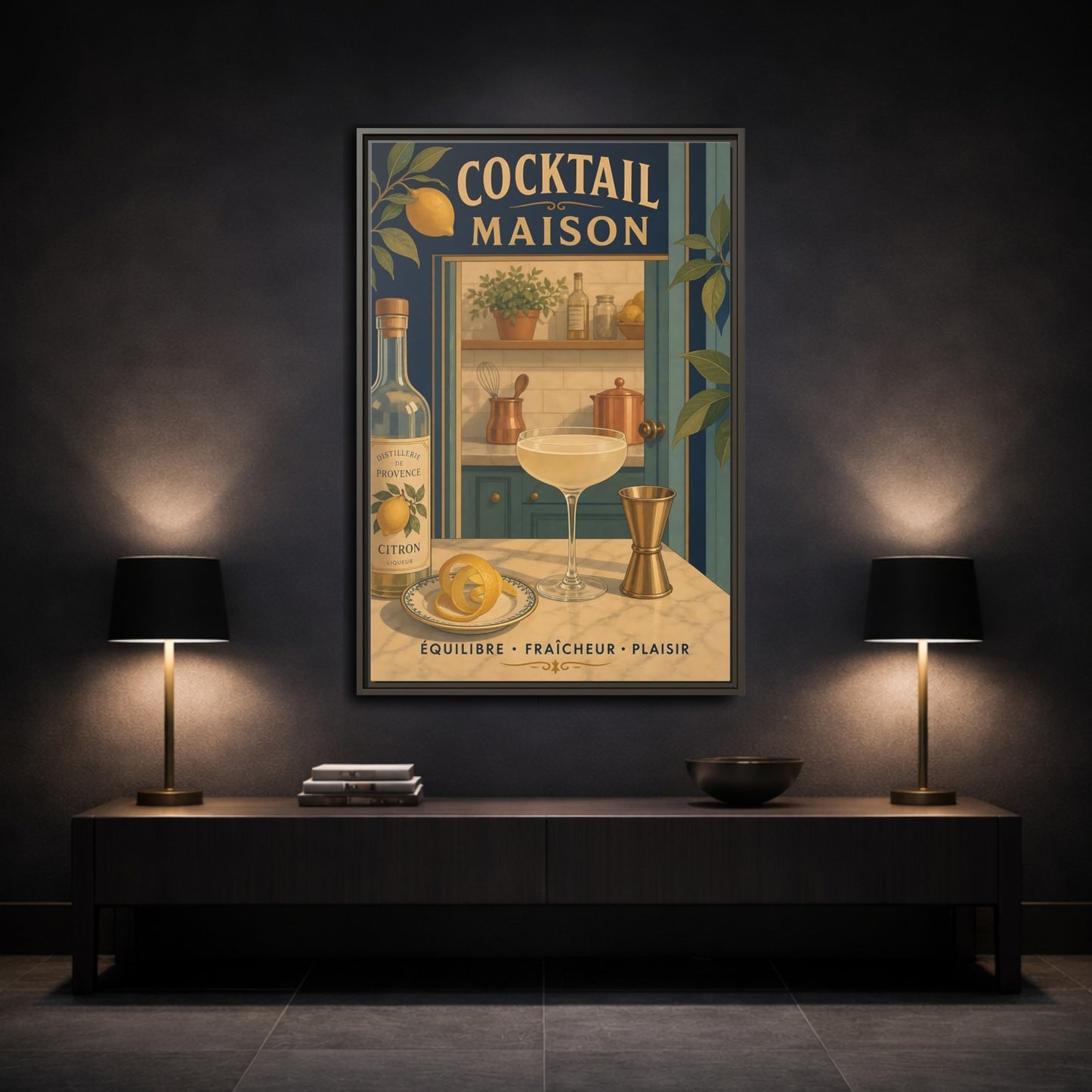 Mockup 3. Provence Lemon Cocktail shown as framed canvas print