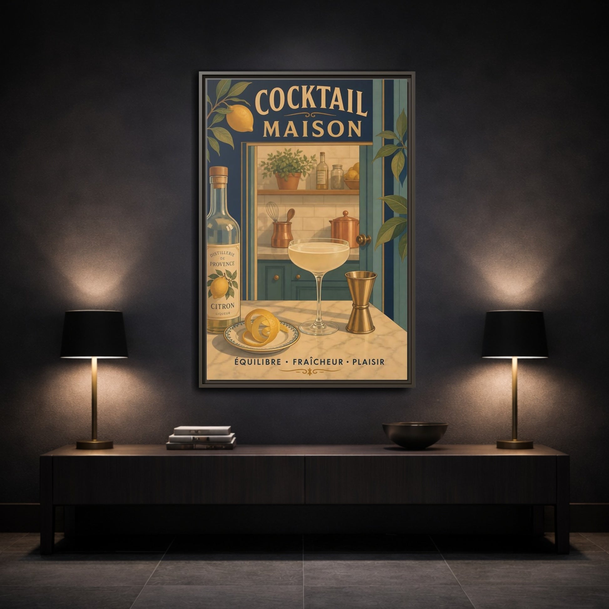 Mockup 3. Provence Lemon Cocktail shown as framed canvas print