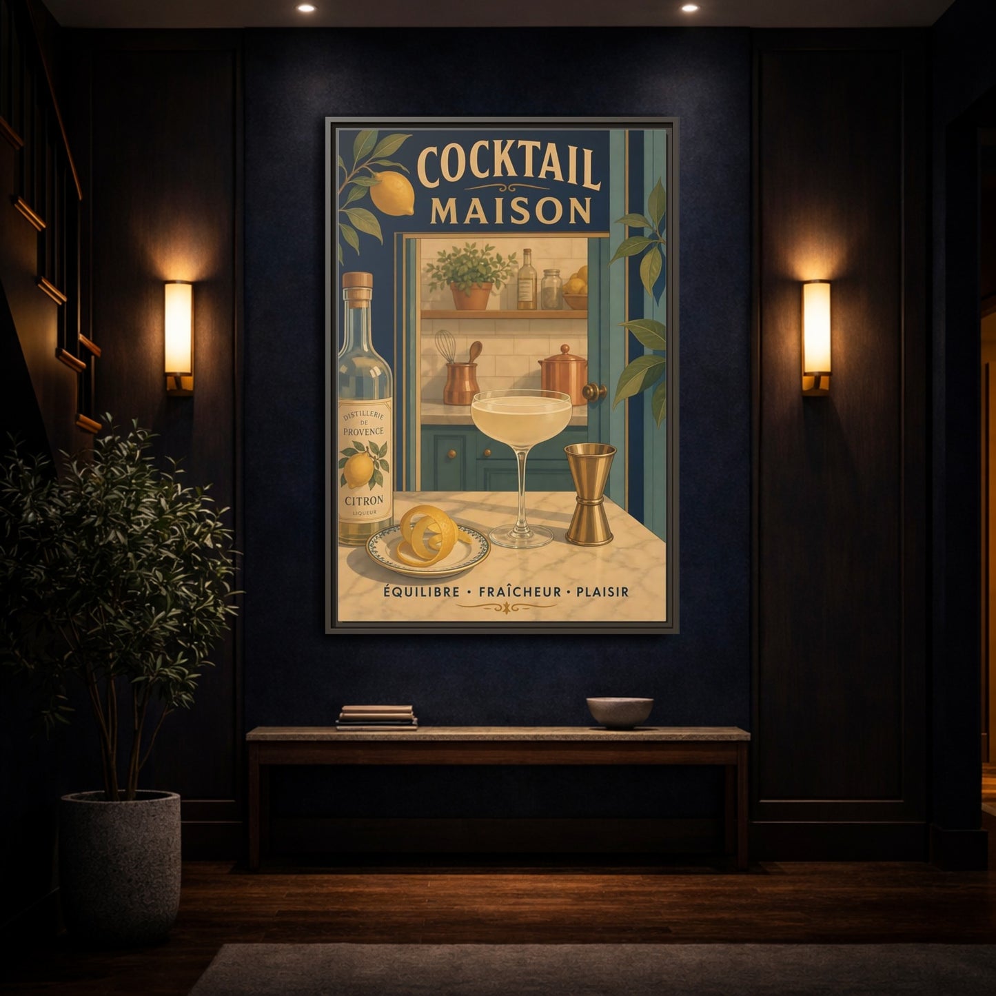 Mockup 4. Provence Lemon Cocktail shown as framed canvas print