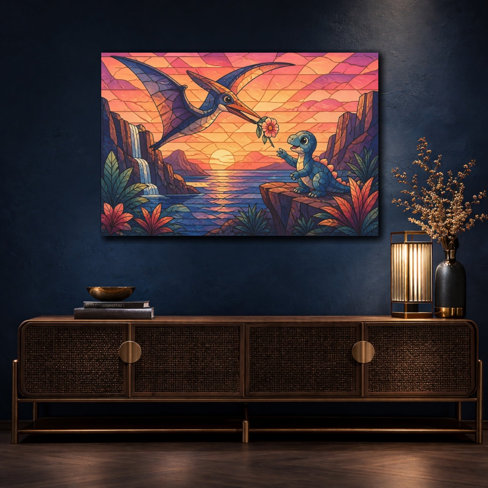 Mockup 4. Pterosaur Kids Room shown as canvas print