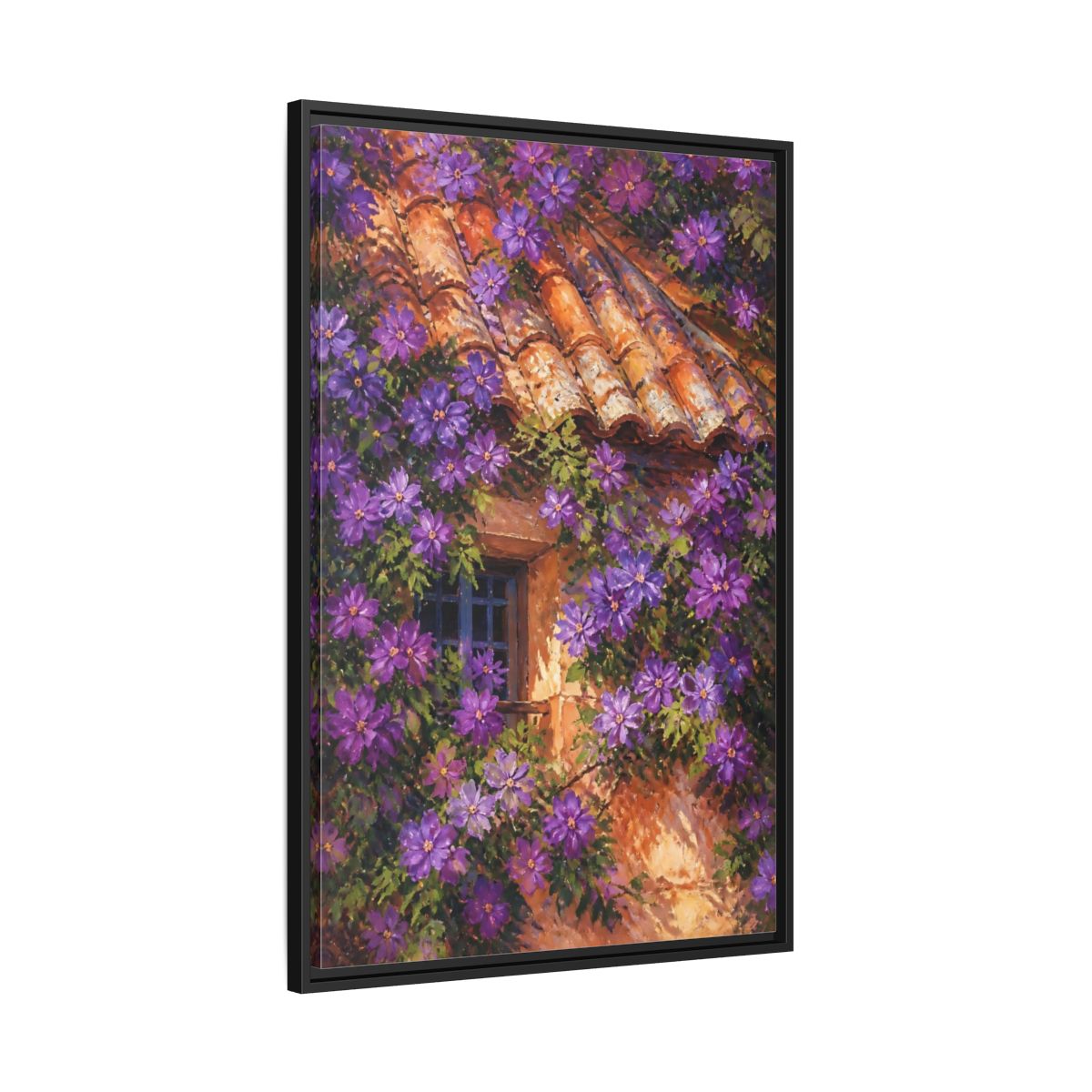Side Mockup 13. Purple Cottage Vines shown as framed canvas print