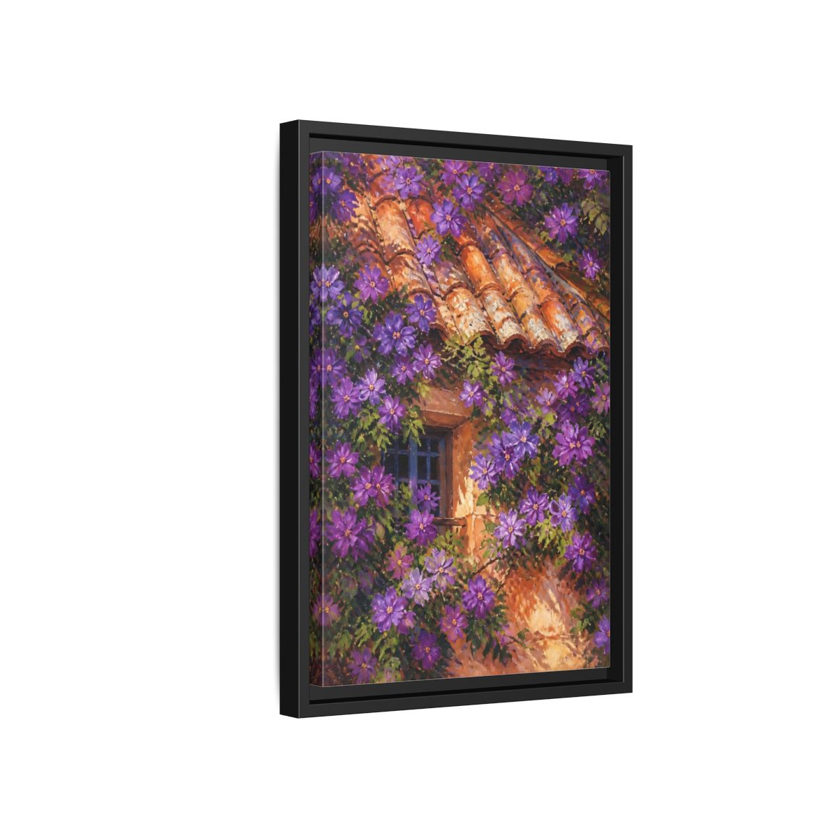 Side Mockup 6. Purple Cottage Vines shown as framed canvas print