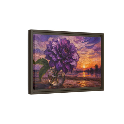 Side Mockup 5. Purple Dahlia Flower At Dusk shown as framed canvas print