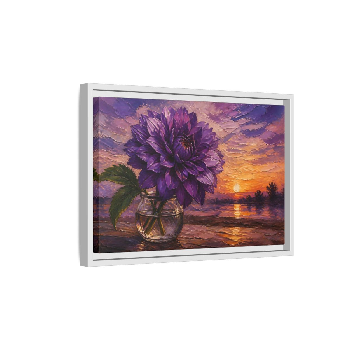 Side Mockup 4. Purple Dahlia Flower At Dusk shown as framed canvas print