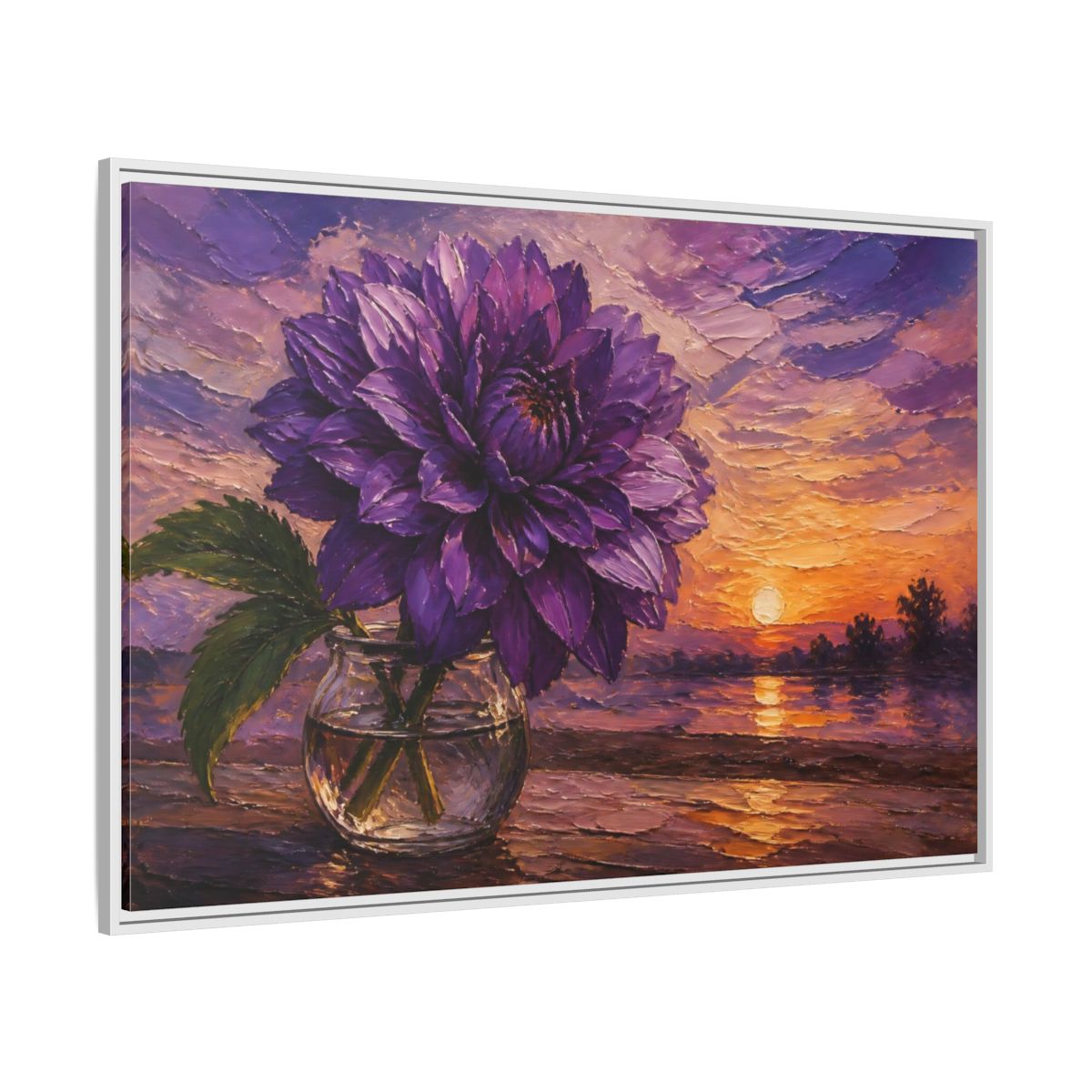 Side Mockup 7. Purple Dahlia Flower At Dusk shown as framed canvas print