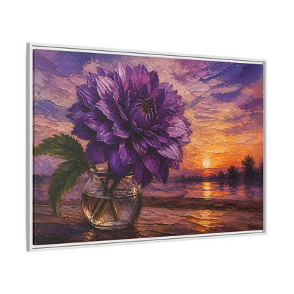 Side Mockup 7. Purple Dahlia Flower At Dusk shown as framed canvas print