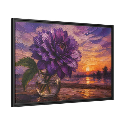 Side Mockup 13. Purple Dahlia Flower At Dusk shown as framed canvas print