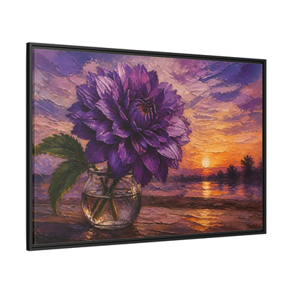Side Mockup 12. Purple Dahlia Flower At Dusk shown as framed canvas print