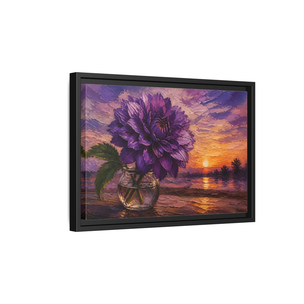 Side Mockup 6. Purple Dahlia Flower At Dusk shown as framed canvas print