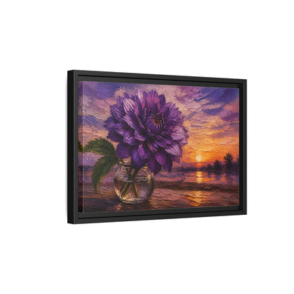 Side Mockup 6. Purple Dahlia Flower At Dusk shown as framed canvas print