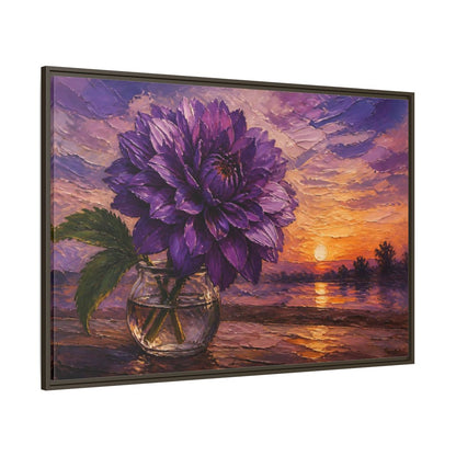 Side Mockup 8. Purple Dahlia Flower At Dusk shown as framed canvas print