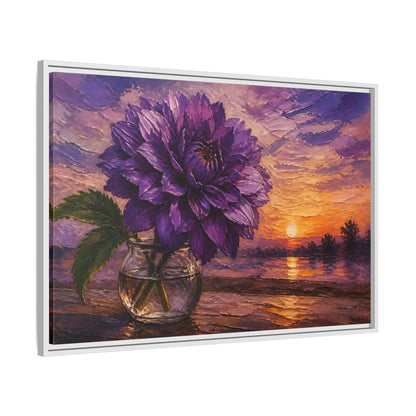Side Mockup 9. Purple Dahlia Flower At Dusk shown as framed canvas print