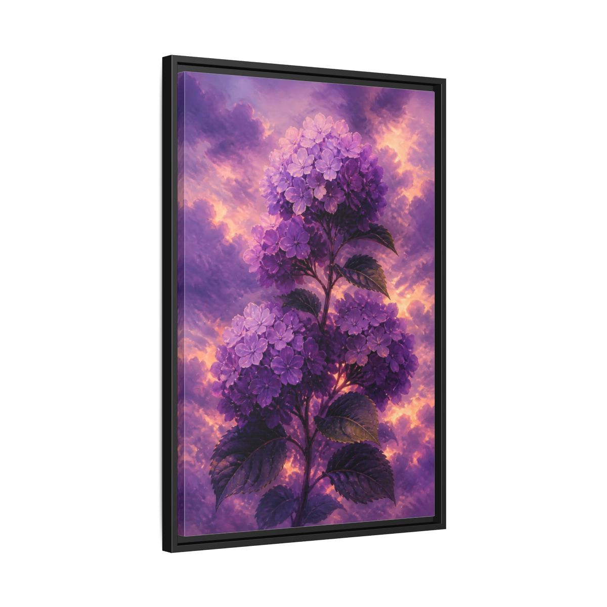 Side Mockup 14. Purple Hydrangea At Dusk shown as framed canvas print
