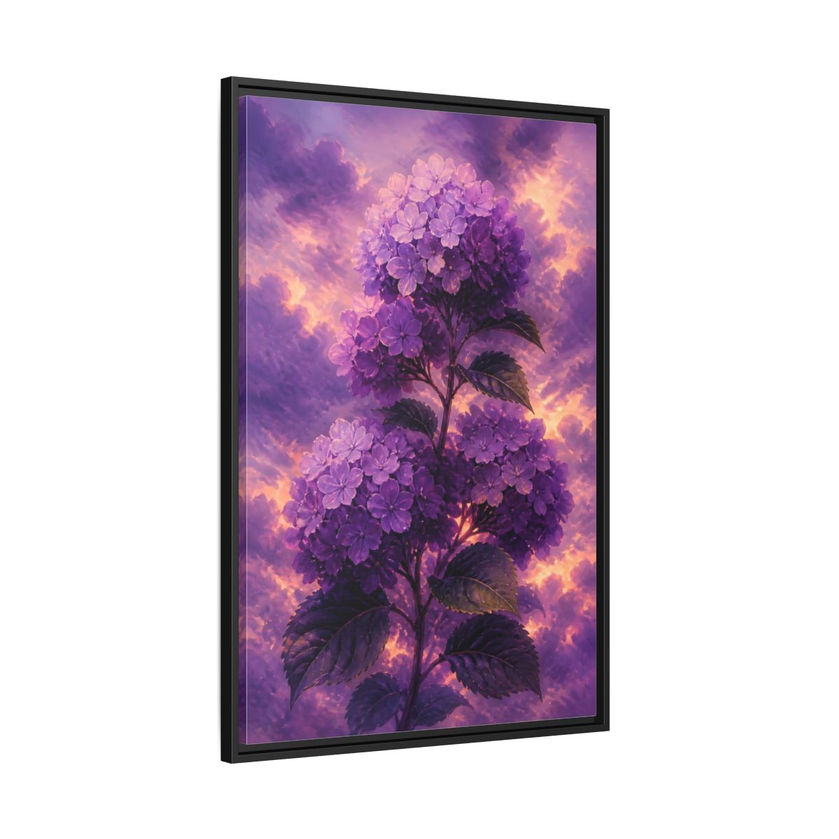 Side Mockup 13. Purple Hydrangea At Dusk shown as framed canvas print