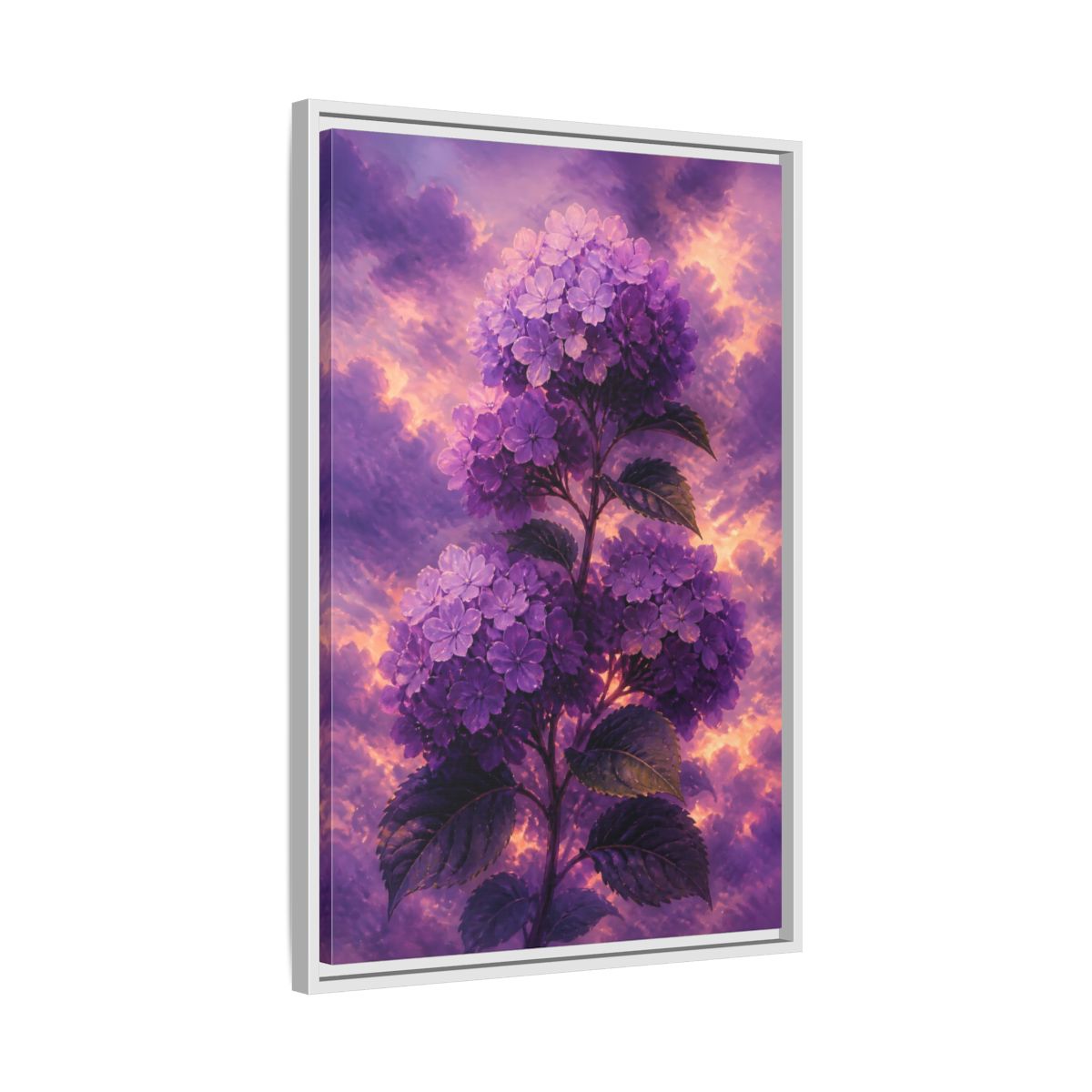 Side Mockup 10. Purple Hydrangea At Dusk shown as framed canvas print