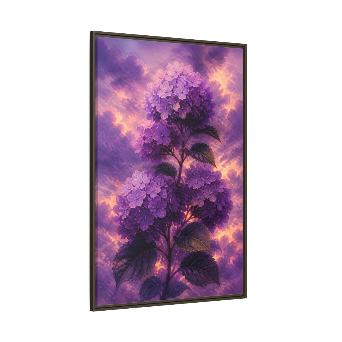 Side Mockup 8. Purple Hydrangea At Dusk shown as framed canvas print