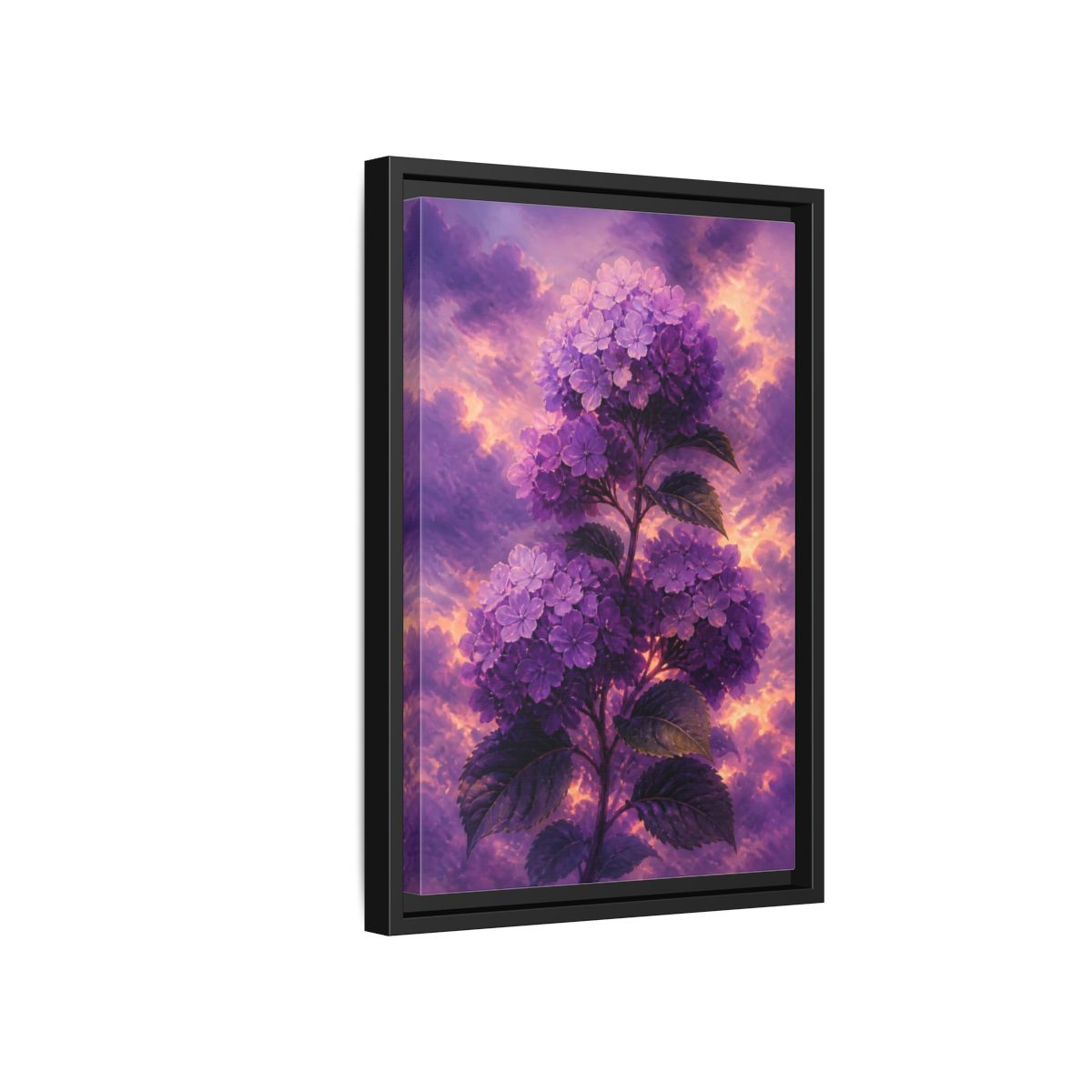 Side Mockup 6. Purple Hydrangea At Dusk shown as framed canvas print