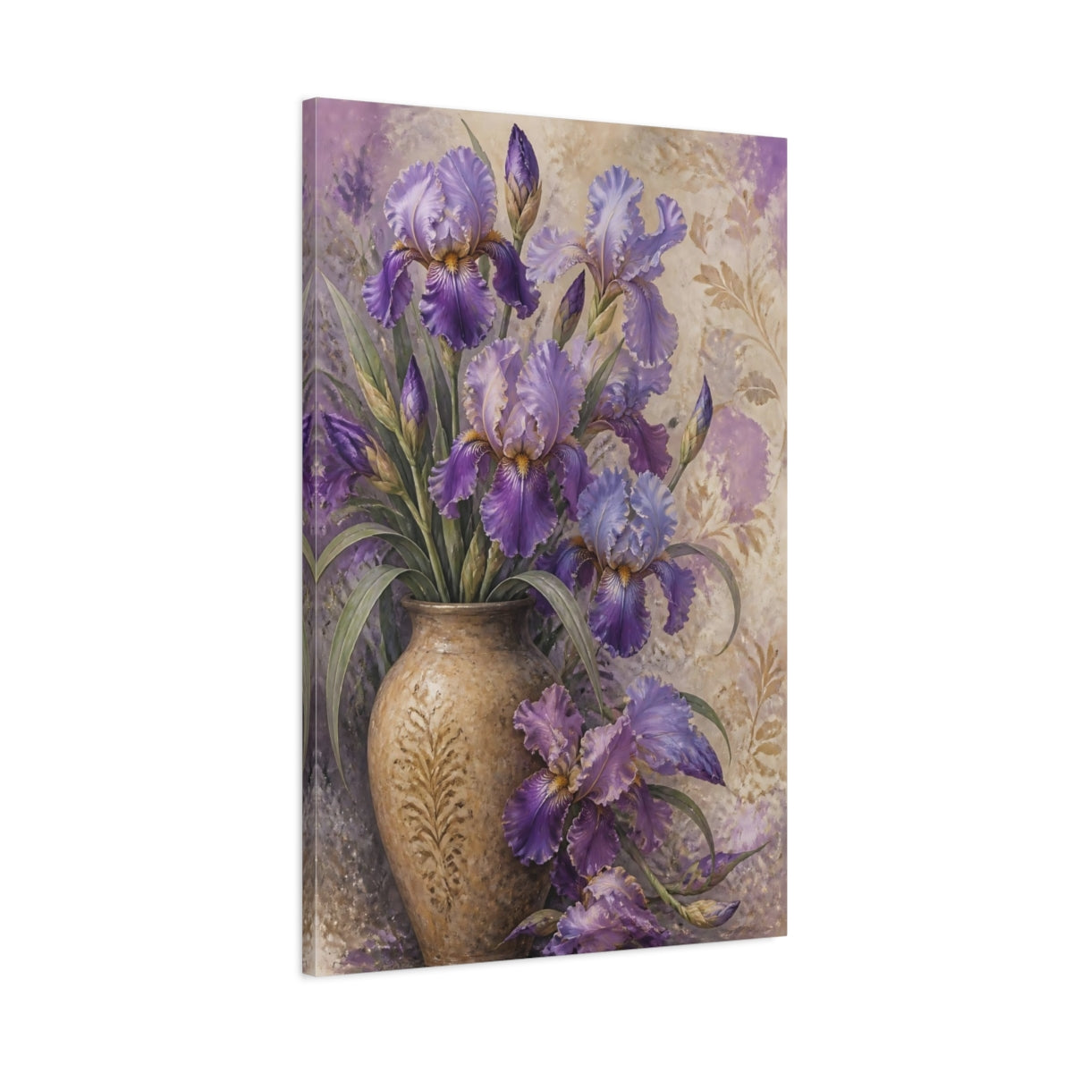 Main Mockup. Purple Iris Vase shown as canvas print