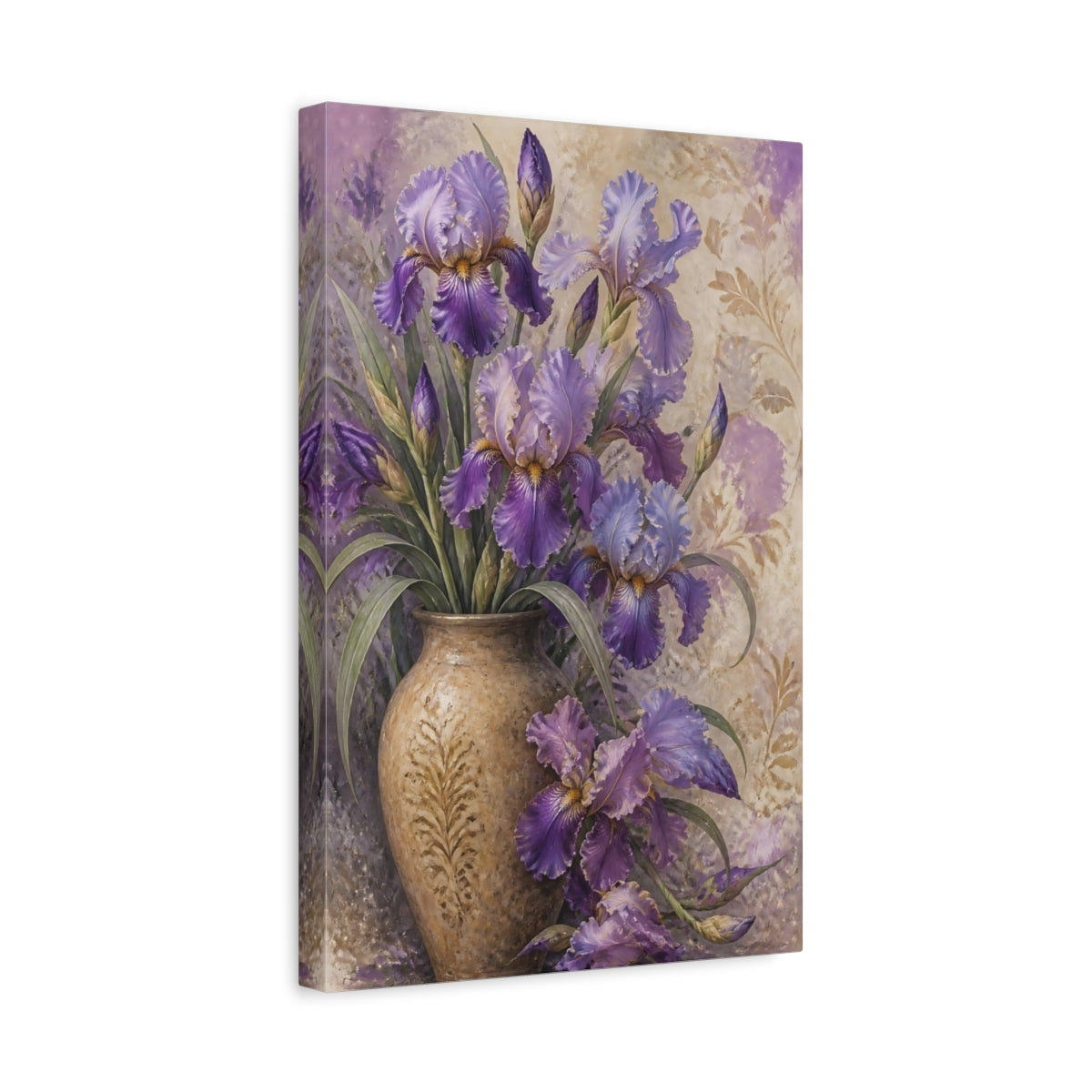 Side Mockup 4. Purple Iris Vase shown as canvas print