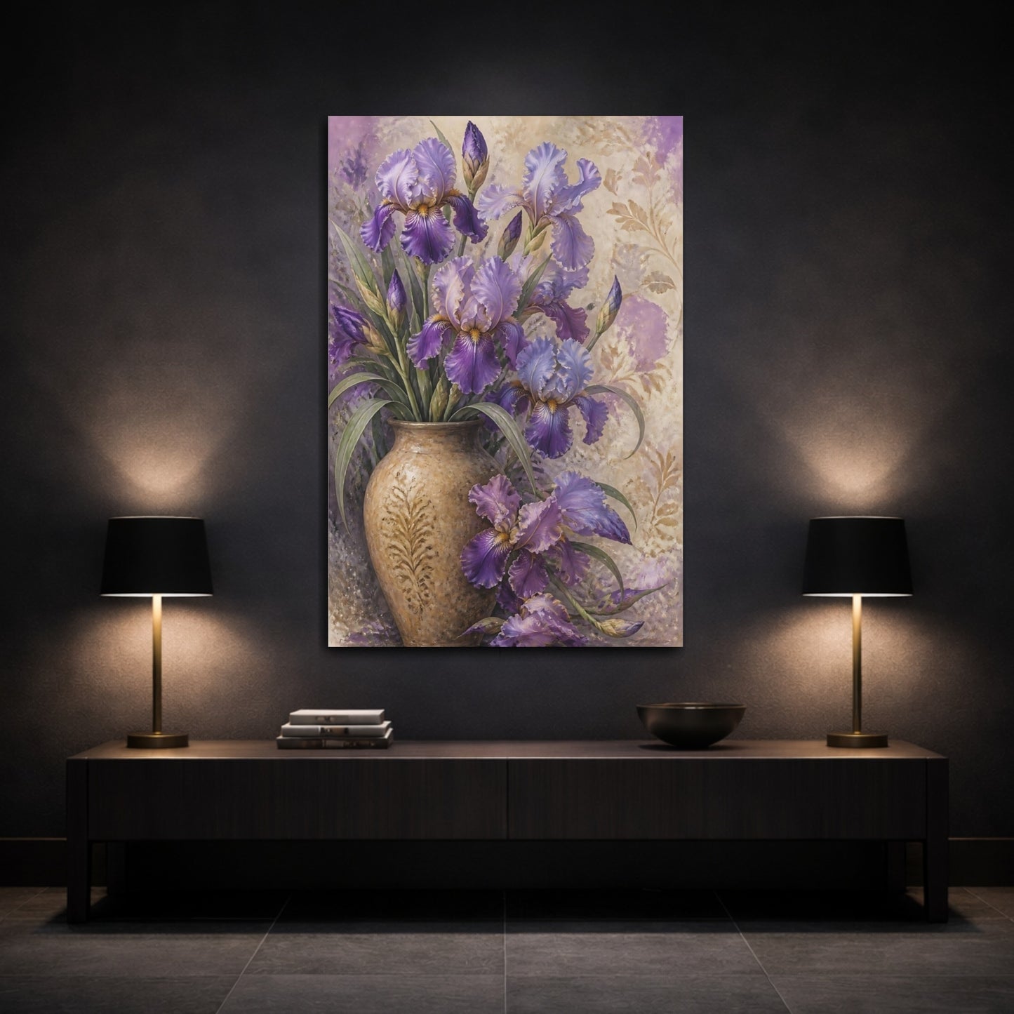 Mockup 3. Purple Iris Vase shown as canvas print
