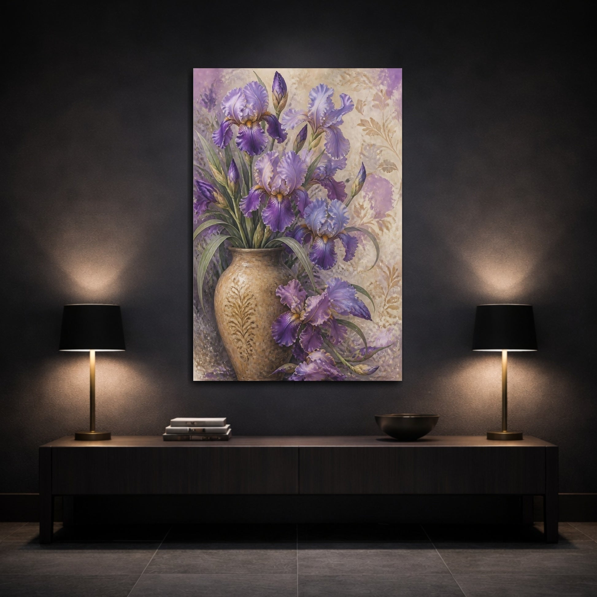 Mockup 3. Purple Iris Vase shown as canvas print