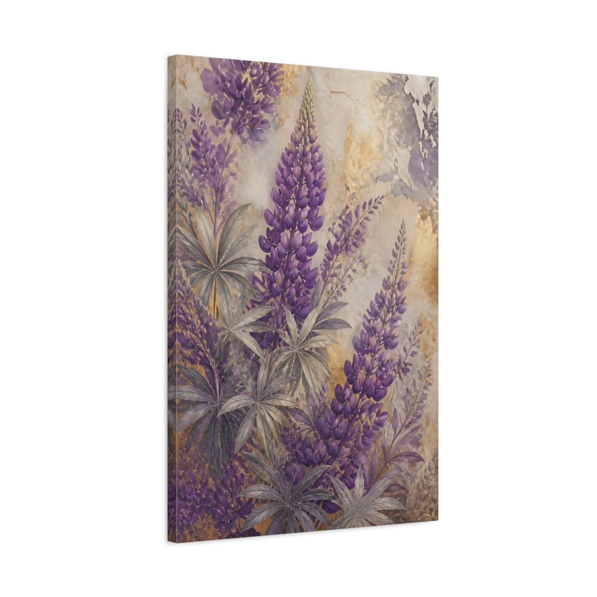 Side Mockup 2. Purple Lupine Floral shown as canvas print